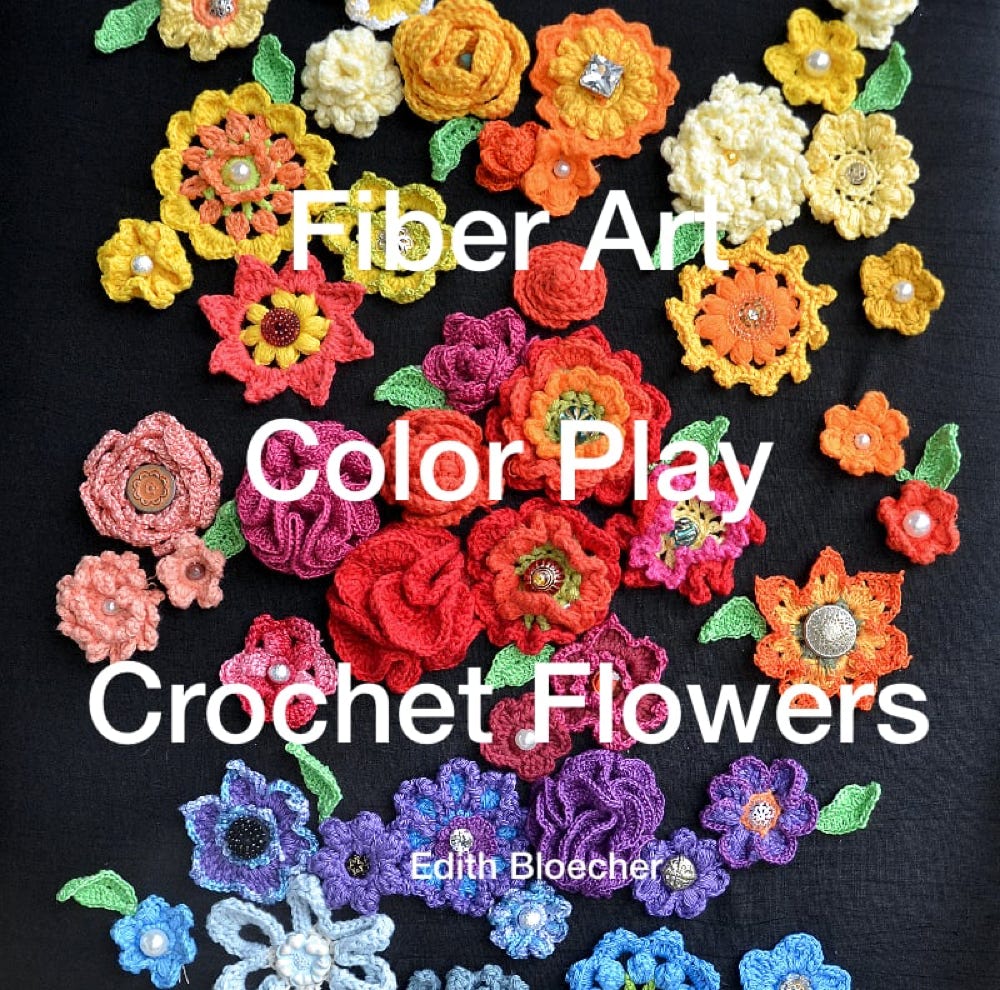 book fiber art color play crochet flowers